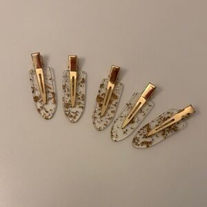 Clear Resin Hair Clips with Gold Flakes - Set of 5